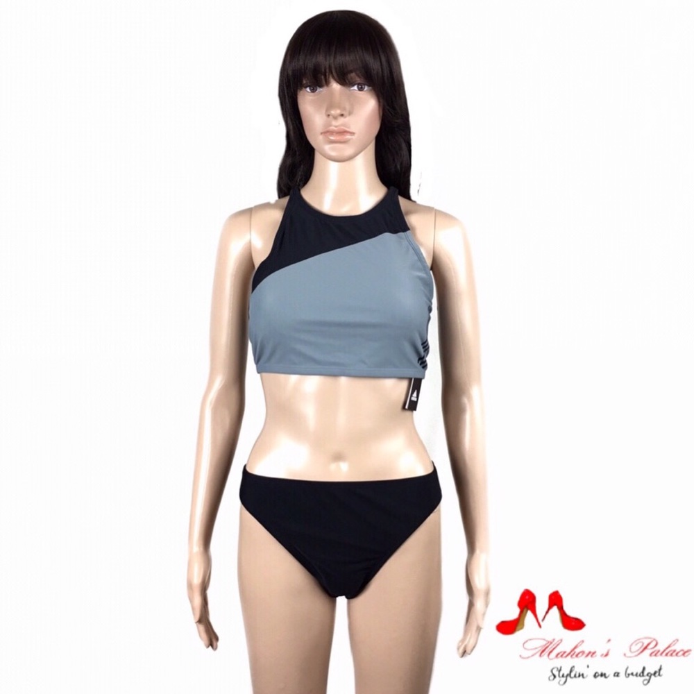 Adidas Swim-Black/Gray Bikini Top & Hipster Bottom